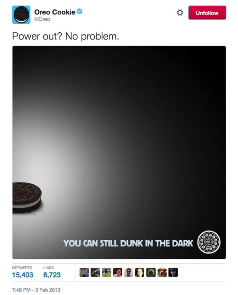 A digitally-marketed Oreo cookie highlights "power out no problem" in Hong Kong.