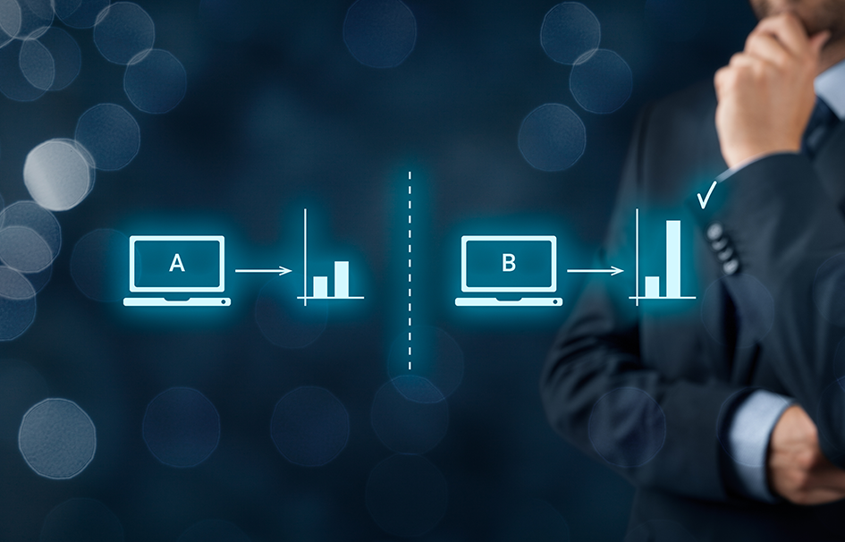 A businessman in a suit is analyzing an award-winning graph.