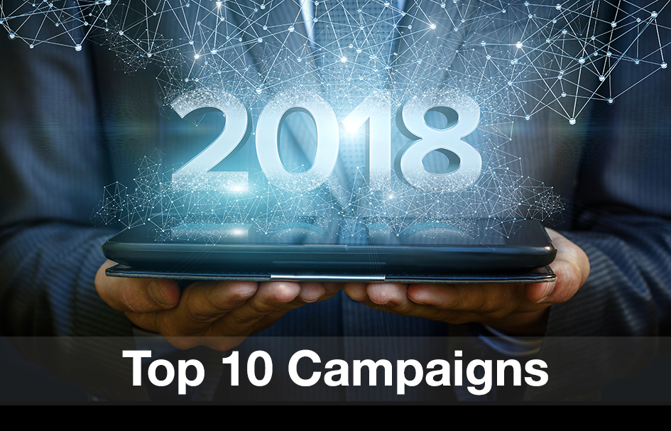 A man holding a phone displaying the top 10 digital marketing campaigns of 2018 in Hong Kong.