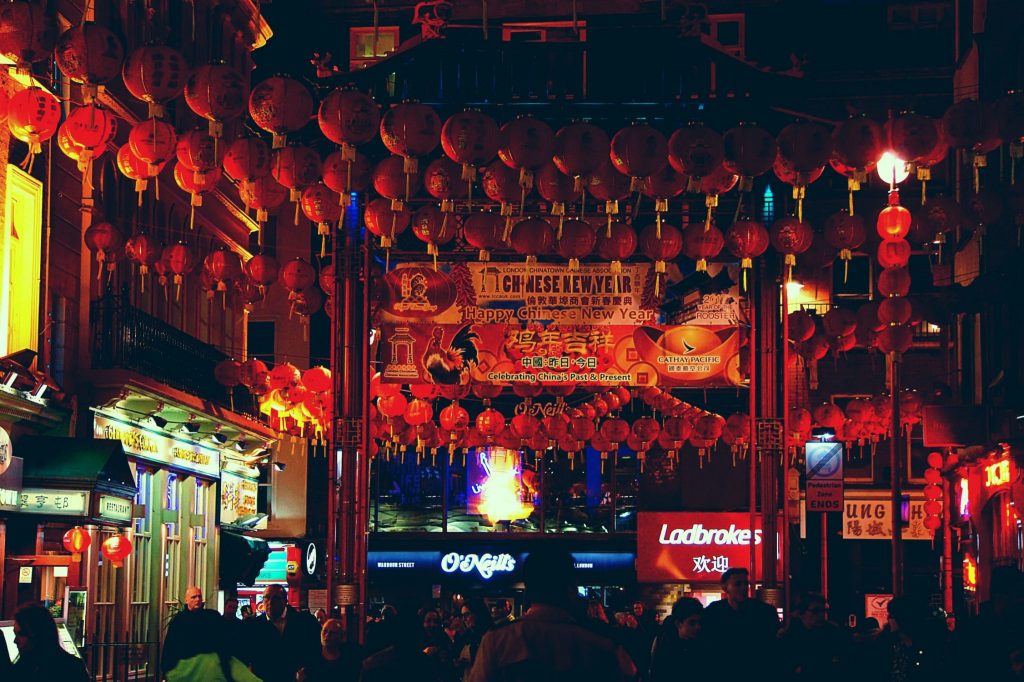 Award winning Chinese lanterns hanging from the ceiling.